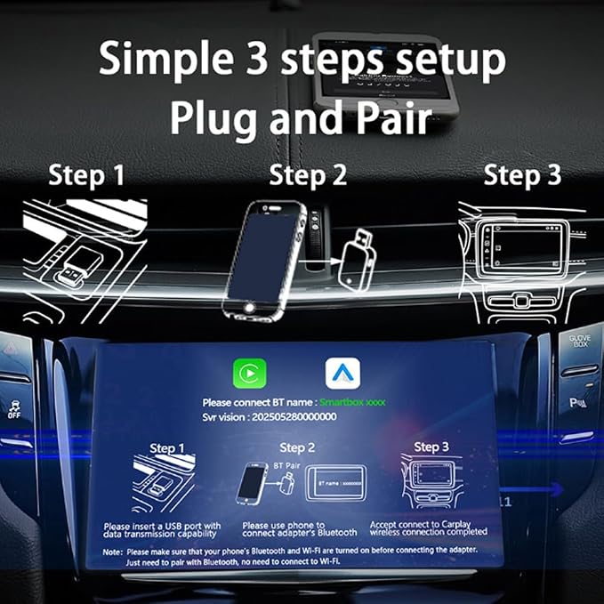 Wireless CarPlay & Android Auto Adapter for GMC Terrain 2018-2024,Ultra Mini Dongle Converts Easy Setup Plug and Play,Black