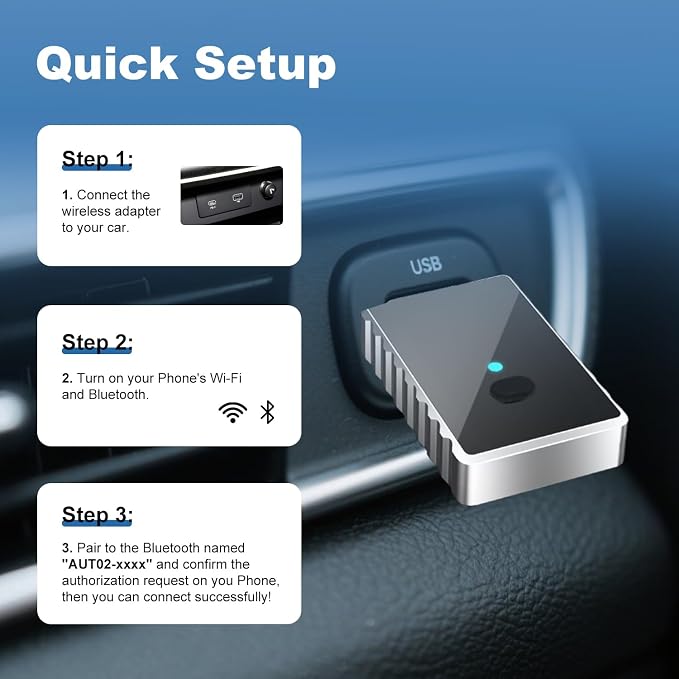 Wireless CarPlay Adapter for iPhone - Carplay&Android Auto Wireless Adapter Convert Wired to Wire-Less Carplay Dongle Fast Setup No Latency for Cars with Built-in Car-Play
