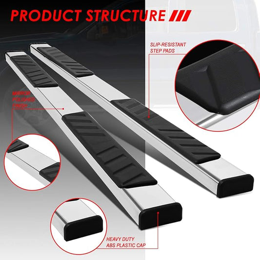 Auto Dynasty Flat Running Boards Compatible with 2004-2014 Ford F150 SuperCrew Cab, Stainless Steel Side Step Rail Nerf Bars, 5" Step Bars, Polished Chrome