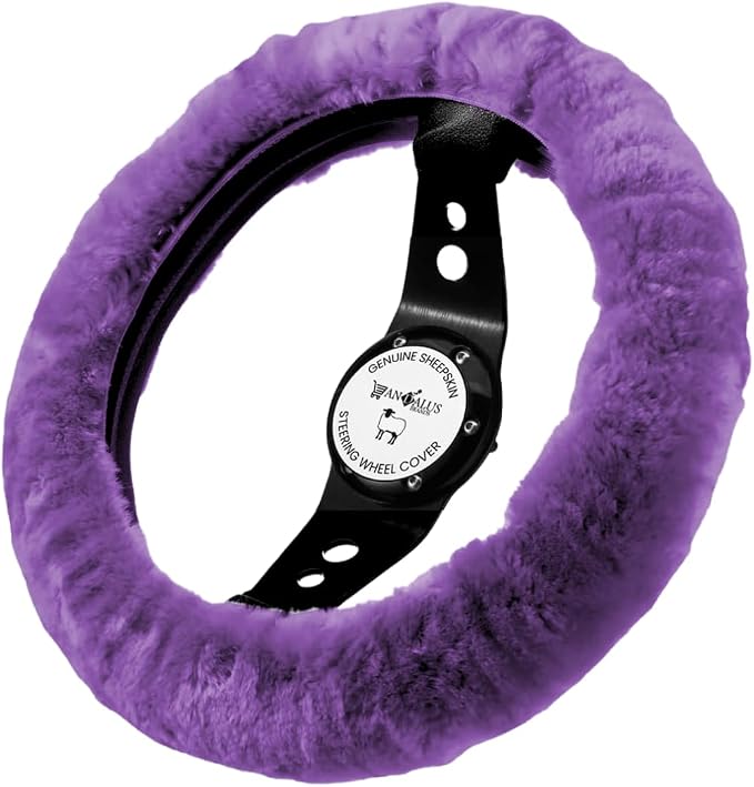 Andalus Brands Luxury Fluffy Car Steering Wheel Covers – Genuine Merino Sheepskin, Soft Fuzzy Car Steering Wheel Cover for Women, Universal 14.5-15" Size, Plush Fur Cute Auto Accessories, Purple