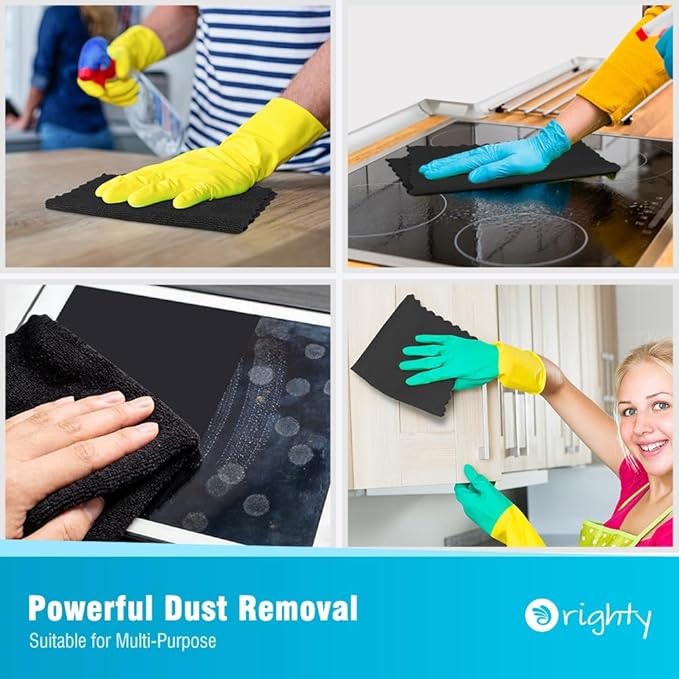 Orighty Microfiber Cleaning Cloth, 100 Pack Microfiber Towels for Cars, Multi-Purpose Shop Towels Cleaning Rags Bulk for Car, Home, Kitchen, 11.5’’ x 11.5’’, Black