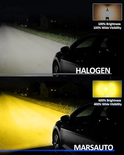 Marsauto H3 Yellow Led Fog Light Bulb, 600% High Bright H3LL Fog Lights Led, 12,000LM 3000K Amber Yellow LED Fog Lights, 1:1 Mini Size Upgraded CSP Chips H3 Fog Bulb, Side Marker Parking Light Combos