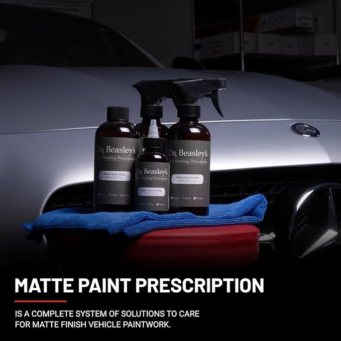 Dr. Beasley's Matte Paint Prescription Detailing Kit with Accessories Included, Designed for Matte Cars and Motorcycles, 100% VOC Free, 2 Years of Protection, 40 Ounce