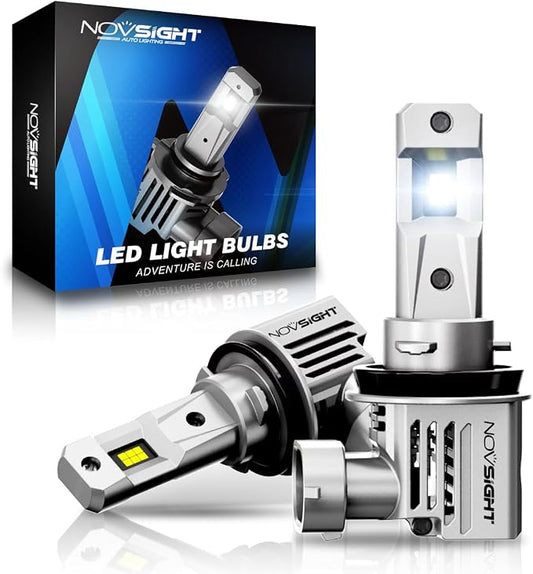 NOVSIGHT H11 H8 H9 LED Light Bulbs - 700% Upgraded 30,000LM Super Brighter 6500K Cool White Fog Light Bulbs, 1:1 Design with Cooling Fan, Perfect Beam, Plug and Play, Pack of 2 (2 Years)