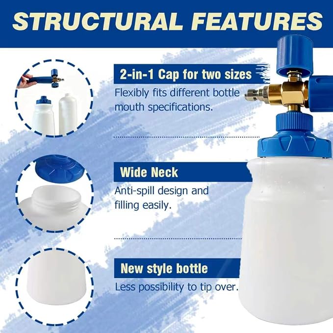 ESP Car Wash Foam Cannon, 1/4" Quick Connect Foam Gun with Adjustable Spray, Alloy Body, Wide Mouth Bottle & Versatile Converter for Car Cleaning & Outdoor Use