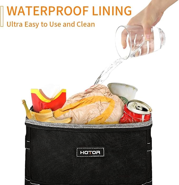HOTOR 3 Gallons Car Trash Can, Ultra Large Capacity Organizer and Storage with Adjustable Straps & Magnetic Snaps, Waterproof Car Accessory for Interior Car Stuff Storage, Black
