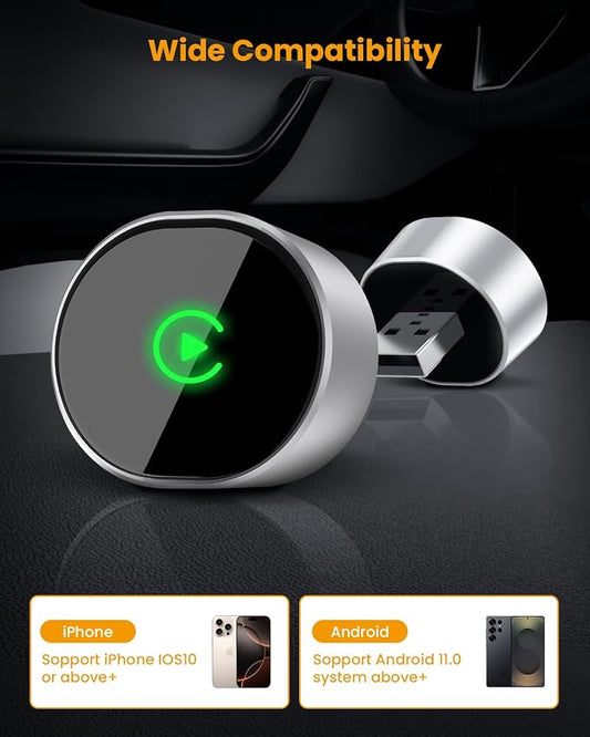 Wireless CarPlay & Android Auto Adapter: BANKKY Ultra Mini 2-in-1 Dongle Converts Wired to Wireless Fast Auto-Connect for iPhone Dual-Band Low Latency Stable Connection for Apple iOS 10+, Android 11+