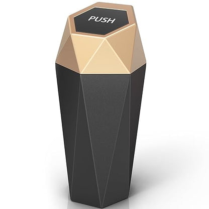Car Cup Holder Trash Can, Car Trash Can with Lid, Mini Portable Trash Bin for Cars, Small Automatic Garbage Bin, Leakproof Cup Holder Trash Bin for Auto,Home,Office, Car Accessories (1, Gold)