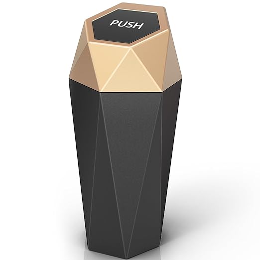 Car Cup Holder Trash Can, Car Trash Can with Lid, Mini Portable Trash Bin for Cars, Small Automatic Garbage Bin, Leakproof Cup Holder Trash Bin for Auto,Home,Office, Car Accessories (1, Gold)