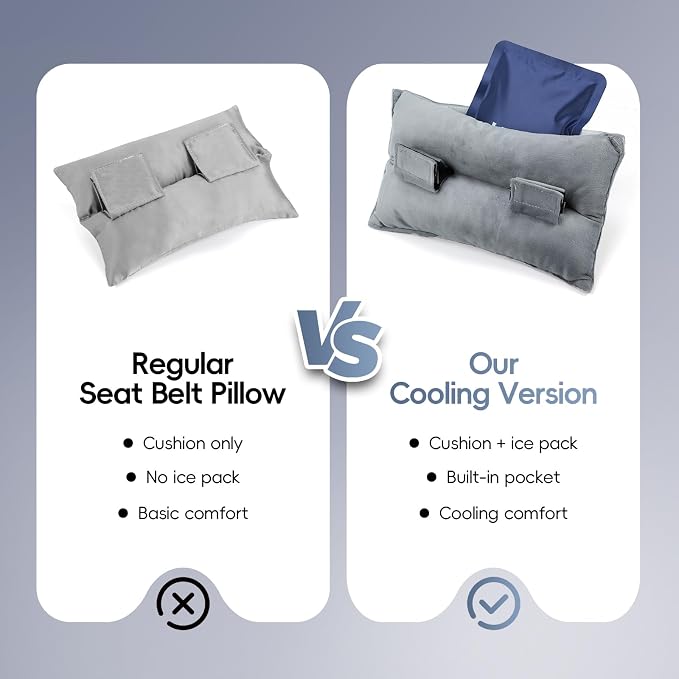 Post Surgery Seat Belt Pillow with Ice Pack, Seatbelt Cushion for Mastectomy, Heart Surgery, C-Section & Hysterectomy Recovery, Chemo Port Protector, Seatbelt Pad with Pocket (Grey)