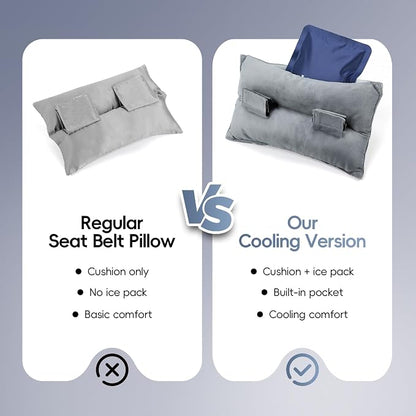 Post Surgery Seat Belt Pillow with Ice Pack, Seatbelt Cushion for Mastectomy, Heart Surgery, C-Section & Hysterectomy Recovery, Chemo Port Protector, Seatbelt Pad with Pocket (Grey)