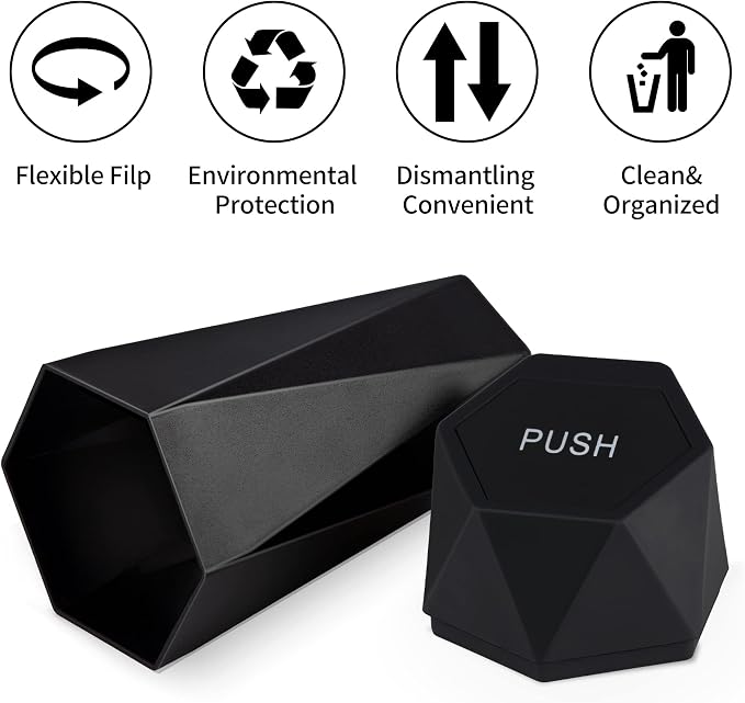 JUSTTOP Car Trash Can with Lid, Diamond Design Small Automatic Portable Trash Can, Easy to Clean, Used in Car Home Office Interior Accessories, 2PCS (Black)