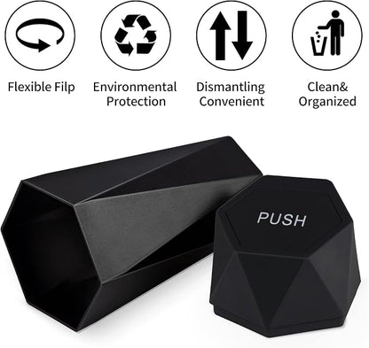 JUSTTOP Car Trash Can with Lid, Diamond Design Small Automatic Portable Trash Can, Easy to Clean, Used in Car Home Office Interior Accessories, 2PCS (Black)