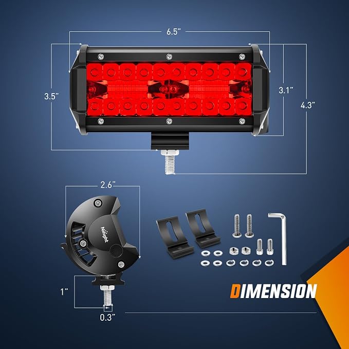Nilight 6.5 Inch LED Light Pod Red Triple Row 2PCS 120W Flood Spot Combo Driving Fog Fishing Hunting Emergency Safety Signal Deck Trailer Lighting for UTV Pick-up Van Boat Tractor