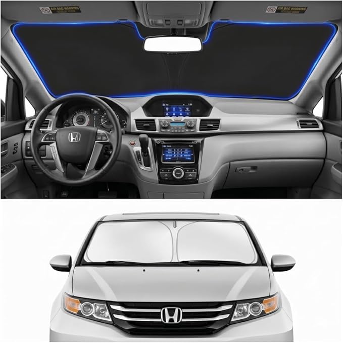 Custom Fit Windshield Sun Shade for Honda Odyssey 2011-2017 | Custom Fit Windshield Cover, Blocks UV Rays, Double-Layer Heat Shield, Durable Frame, Easy Fold & Storage