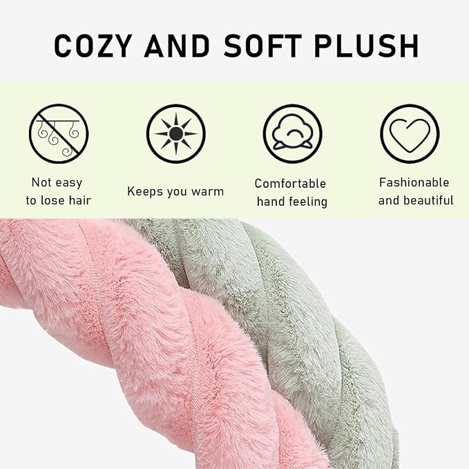 KVAEY Fluffy Car Steering Wheel Cover, 15 Inches Anti-Slip Round Fuzzy Winter Steering Wheel Protector, Soft Warm Plush Steering Wheel Cover for Women Girls, Car Accessories (Green, D-Shaped)