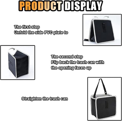 Foldable Car Trash Can - 1.85 Gallon Capacity Hanging Garbage Bin Organizer - Waterproof Leakproof Trash Can Storage Bag - Auto Interior Accessories