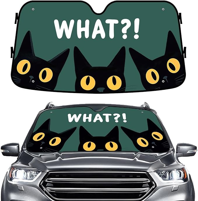 GENANY Cat Windshield Cover for Car SUV Truck (55x30 Inches), Foldable Heat Shield, Shades for Front Windows, Protector Blocks UV, Car Decor