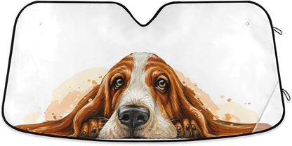 Basset Hound Windshield Sun Shade Basset Hound Sunshade Auto Blocks UV Rays Visor Protector Funny Dog Accordion Folding Sun Reflector Auto Sunshade for Car Truck SUV to Keep Your Vehicle Cool