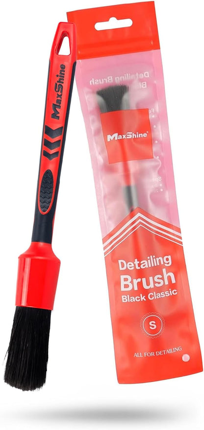 Maxshine Medium #12 Universal Detailing Brush – Black Classic with Soft Synthetic Bristles – Durable, High-Density Brush for Interior, Exterior, Leather Seats, Engine Bay & Wheels
