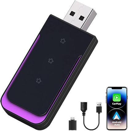 Mini Wireless Carplay Adapter for iPhone & Android, Plug and Play Low Latency Convert Wired to Wireless CarPlay Dongle for Cars with USB-A/C, Compatible with Cars from 2016 and iOS 10+/Android 11+