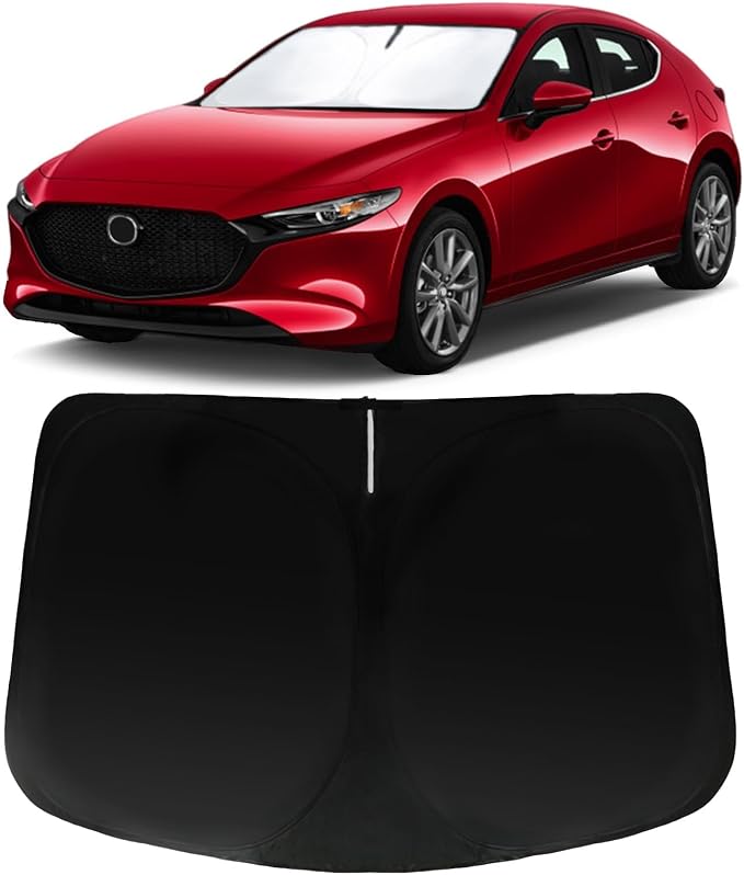 Windshield Sun Shade for 2019-2025 2026 Mazda 3 Mazda3, Car Front Window Sunshade with 240T Sun Visor Protector Blocks UV Rays Heat Sun Shield Accessories
