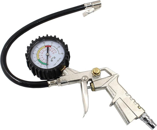 Tire Inflator with Pressure Gauge 0-220PSI Dial Wheel Air Tyre Pressure Meter Gauge with Rubber Hose for RV Car Motorcycle Bike