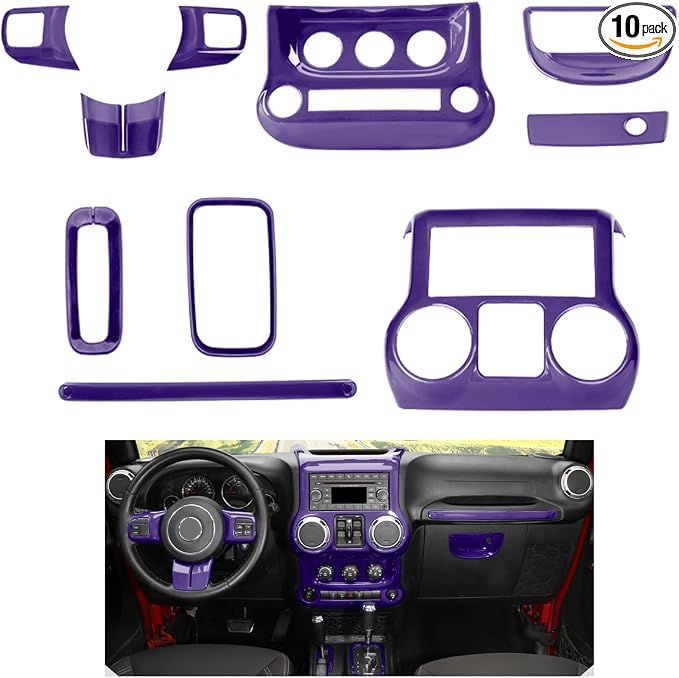 JeCar 10pcs Full Purple Interior Trim Kit Fit for Jeep Wrangler JK 2011-2017