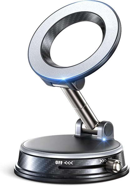 2026 Upgraded Vacuum Magnetic Car Phone Holder, 85LBS Strongest Suction & 2600gf Magnetic for Magsafe Car Mount, 360° Adjustable Foldable Cell Phone Holders for Your Car for iPhone 17 16 15-Silver