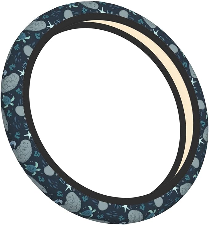 Manatees Steering Wheel Cover Anti-Slip,Sweat Absorption Universal 15 inch Steering Wheel Covers Cute car Accessories for Men Women