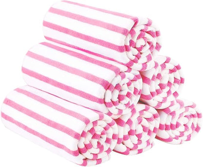 JML Microfiber Beach Towels Set of 6, 27" x 55", Cabana Stripe Pink | Hanging Loop, Soft, Absorbent & Quick Dry, Lint Free, Fade Resistant, for Travel, Summer Party, Swimming, Pool, Yoga, Camping