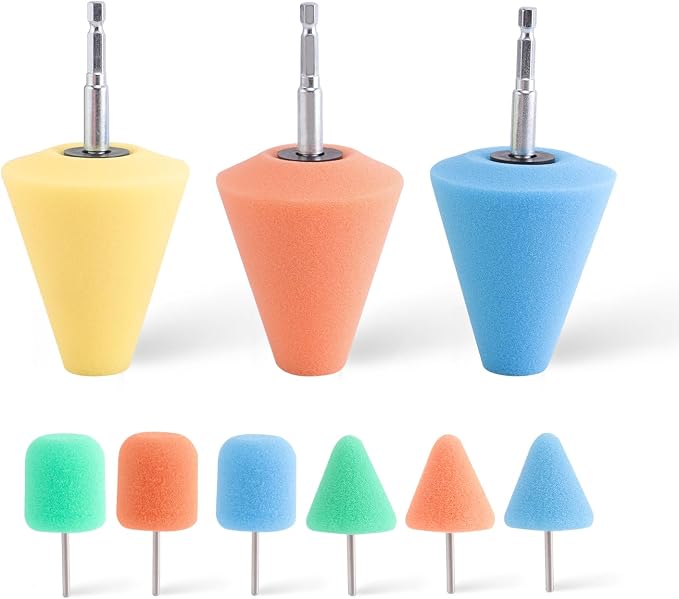 Polishing Cone ZFE 9 PCS Sponge Buffing for Automotive Car Wheel Hub Care, Metal Polish Buffing Polishing Ball for Aluminum and Stainless Steel