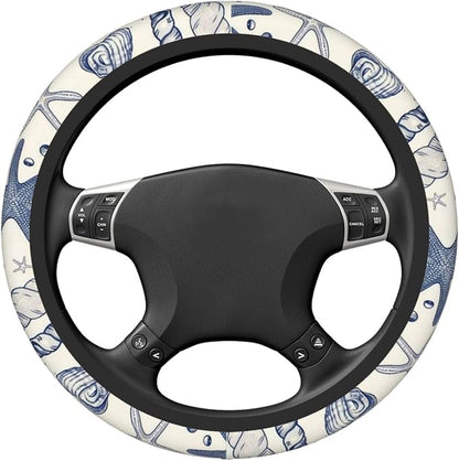 Car Steering Wheel Cover with Anti-Slip Lining, Universal 15 inch Wheel Cover, Fashion Car Interior Accessories for Women Men - Sea Starfish Shells