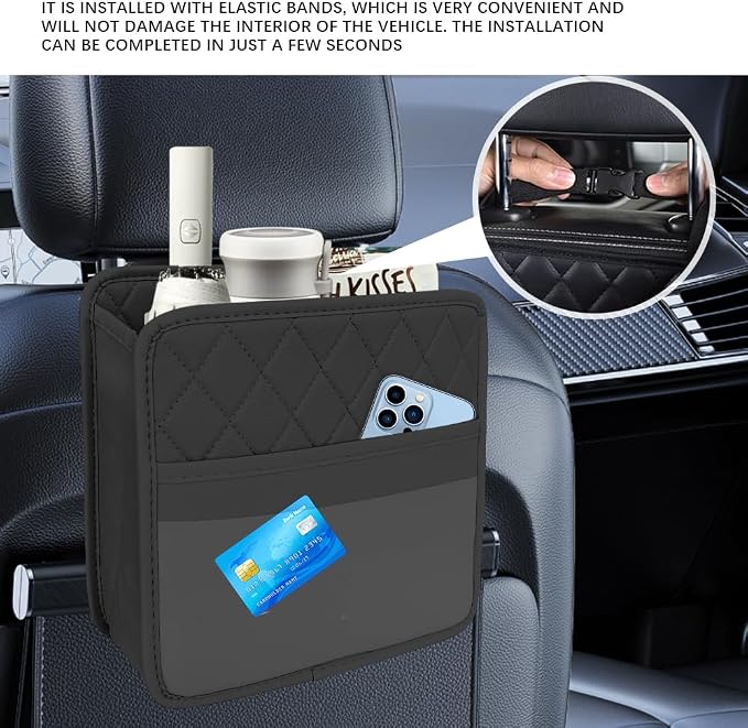 Car Seat Back Organizer, Car Organizers and Storage, Leather Multipurpose Vehicle Backseat Storage Pocket, Auto Interior Accessories Waterproof Hanging Bag for SUV Sedan Truck (Black)