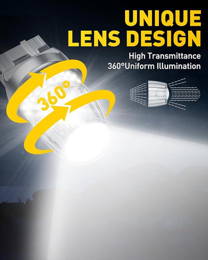 AUXITO Latest 7440 7443 LED Bulb White Reverse Lights, 700% Brighter 7441 7444 T20 992 WY21W LED Bulbs with Projector for Backup Reverse Parking Tail Brake Signal DRL Marker Light, Pack of 2