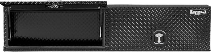 Buyers Products 1721364 Topsider Truck Tool Box, 18x16x88 Inch, Gloss Black Diamond Tread Aluminum, Dual Flip-Up Doors, Locking Compression Latch, Weather Resistant, No-Drill Mount, Made in USA