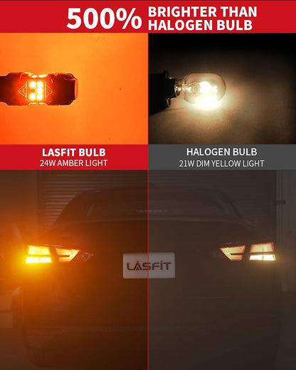 LASFIT T3 7443 Switchback LED Bulb 7444NA Front Turn Signal CANBUS Error Free White Amber NEW 500% Brighter 7444NA W21W DRL Parking Light Built In Resistor Anti Hyper Flash, Standard Socket (2pcs)