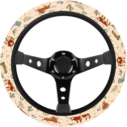 GENANY Cowgirl Western Steering Wheel Cover, Non Slip Polyester Car Wheel Protector for Car SUV Truck, Universal 15 Inch