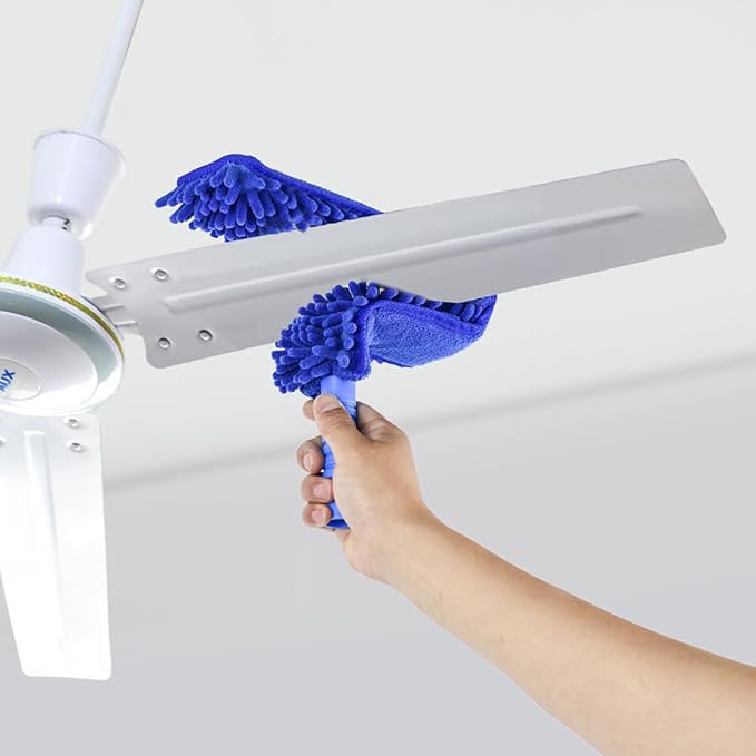 Shkalacar Ceiling Fan Cleaner Duster, RV Awning Mop with Bendable Pad Extension Pole, Circle Shape Microfiber Reusable Duster & Flexible Brush for Cleaning Home Camper Trailer Truck