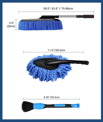 YeewayVeh Car Duster Kit, 3 Pack Car Detailing Brush Set with Extendable Microfiber Dust Brush & Scratch Free Car Dash Duster & Soft Car Interior Brush for Vehicles Motorcycle and Home Cleaning Tools