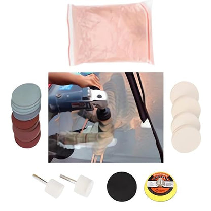 Windshield Scratch Remover Kit Glass Polishing Kit with Abrasive Discs and Felt Pads for Car Windscreen Rear Side Window Scratch Repair