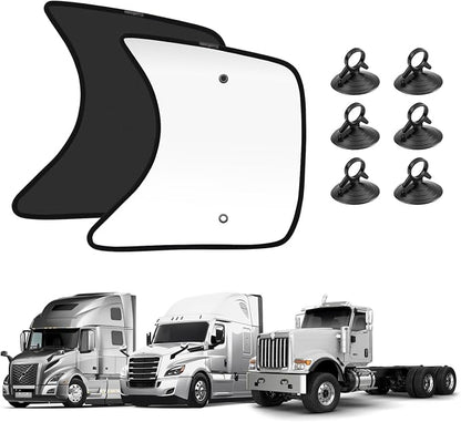 KUST 2PCS 23.6''×21.6'' Side Window Shades for Semi Truck - Freightliner Cascadia, International Trucks, Volvo VNL/VNR - Silver & Black Window Shades- Semi Truck Accessories for All Season