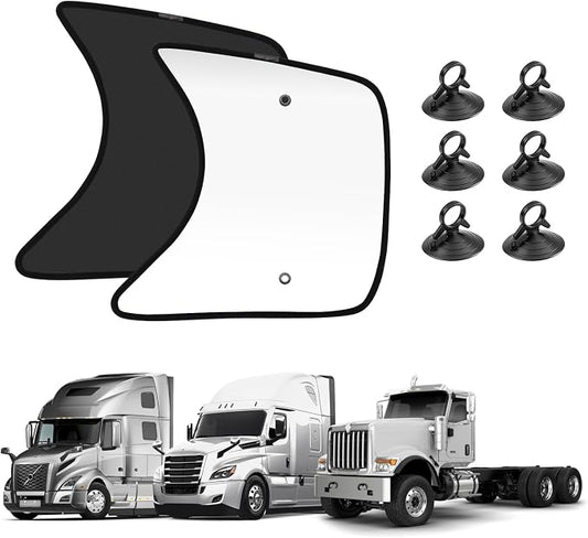 KUST 2PCS 23.6''×21.6'' Side Window Shades for Semi Truck - Freightliner Cascadia, International Trucks, Volvo VNL/VNR - Silver & Black Window Shades- Semi Truck Accessories for All Season