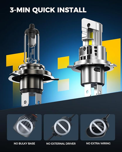 Marsauto M2P Series H4 LED Bulbs, 1:1 Mini Size H4 Light Bulbs, 80,000LM Ultra Bright 6500K Fog Light, No Adapter Required, Plug and Play Replacement, Pack of 2