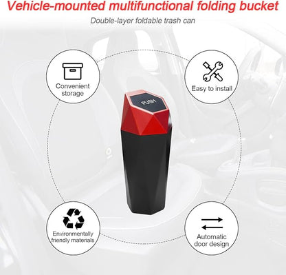 Car Trash Can with Lid, Mini Portable Auto Garbage Can, Small Leakproof Diamond Design Trash Dustbin, Waterproof Vehicle Rubbish Bins for Automotive Car, Home, Office, Kitchen, Bedroom (Red,1)