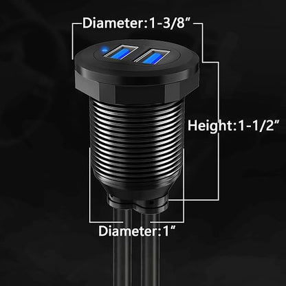 Alloy Dual Port USB 3.0 Car Dashboard Flush Mount Cable, Male to Female with LED Indicator Extension Cable for Car Truck Boat Motorcycle Dashboard Panel - 3ft