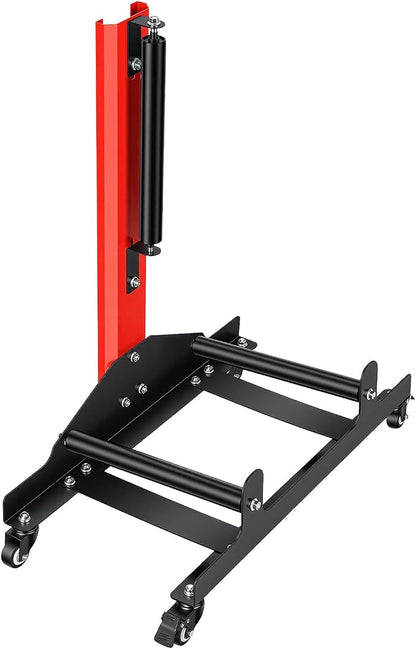 Rolling Wheel Detailing Stand, Tire Cleaning Stand with 3 Rollers and Casters, Steel Wheel Rim Cleaning Rack for Ceramic Coating, Tire Shine, Polishing Red