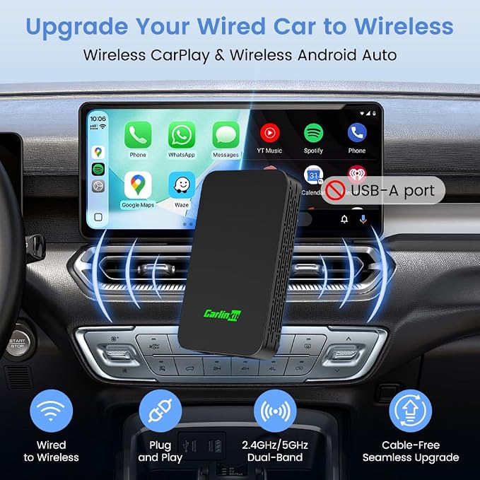 Carlinkit 5.0 Wireless CarPlay & Android Auto Adapter 2air, Plug & Play, No Lag, Stable Connection, Online Update, for Cars with OEM Wired CarPlay & Android Auto (2016-2026)