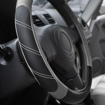 Elantrip Leather Large Steering Wheel Cover 15 1/2 to 16 inch Soft Grip Breathable for Car Truck SUV Jeep Anti Slip Black and Gray