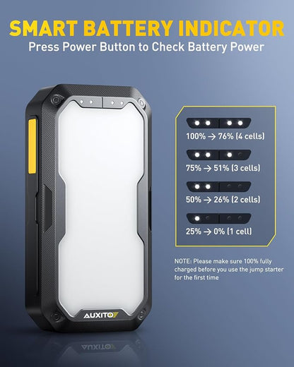 AUXITO Portable Jump Starter - 4000A Car Battery Jump Starter(8L Gas/7L Diesel) 2000LM Camping Light, 12V Jump Box with 4 Modes Working Light and 2 Hook, Portable Charger and Jump Cables